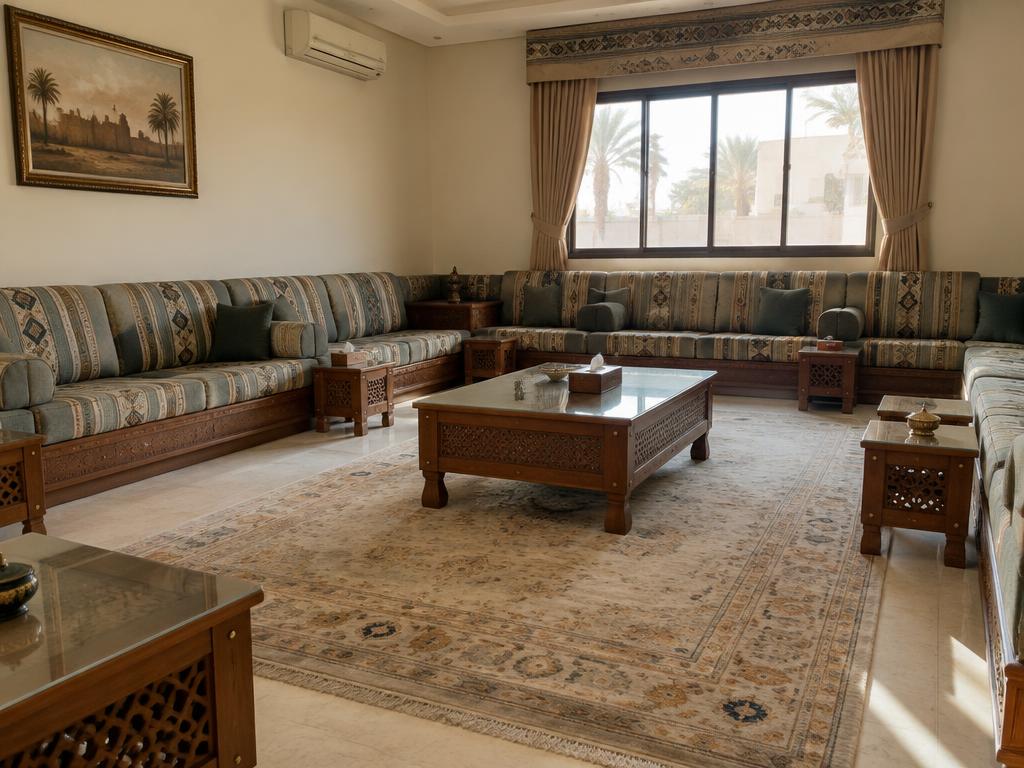 مجلس فاخر داخل فيلا بالرياض بأثاث راقٍ